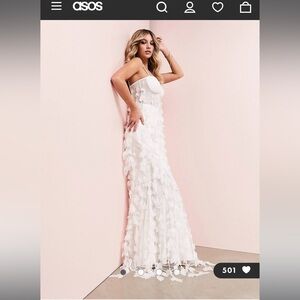NWOT ASOS LUXE 3D fringe cupped fishtail maxi dress in white size 6